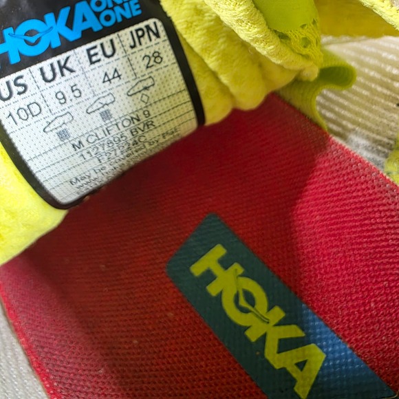 Hoka Clifton 9 Men\'s White Yellow Blue‎ Road Running Shoes Size 10D main image 5